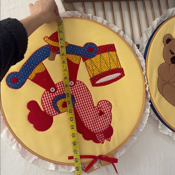Vintage Style Patchwork Embroidered Hoops Primary Colors Horse Bear Decor - Picture 7 of 10